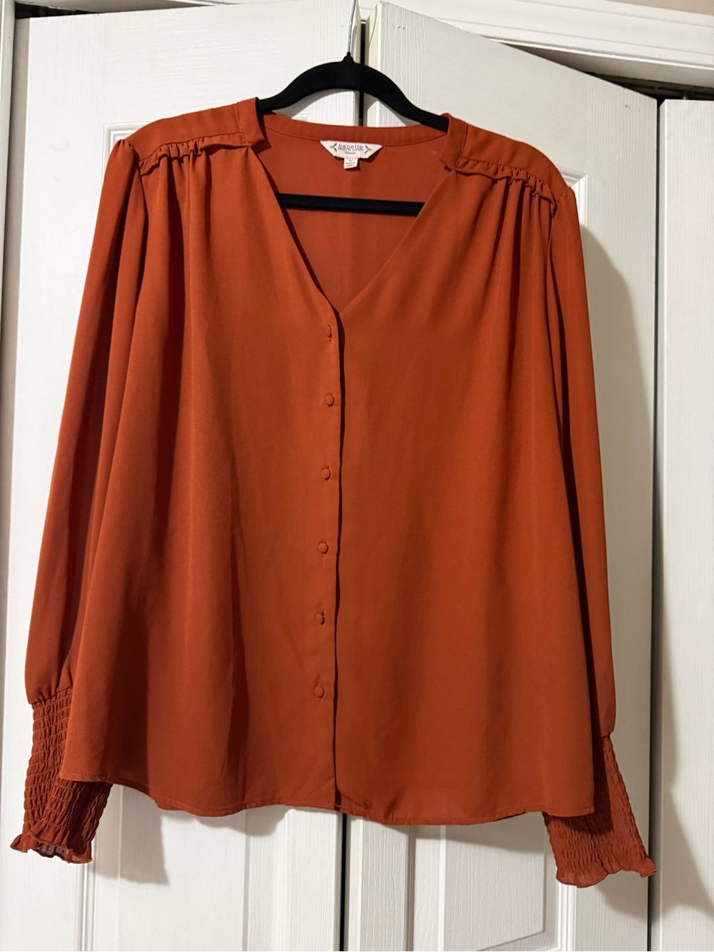 Nanette Lepore Rust Orange Button Up V-Neck Blouse - 1X